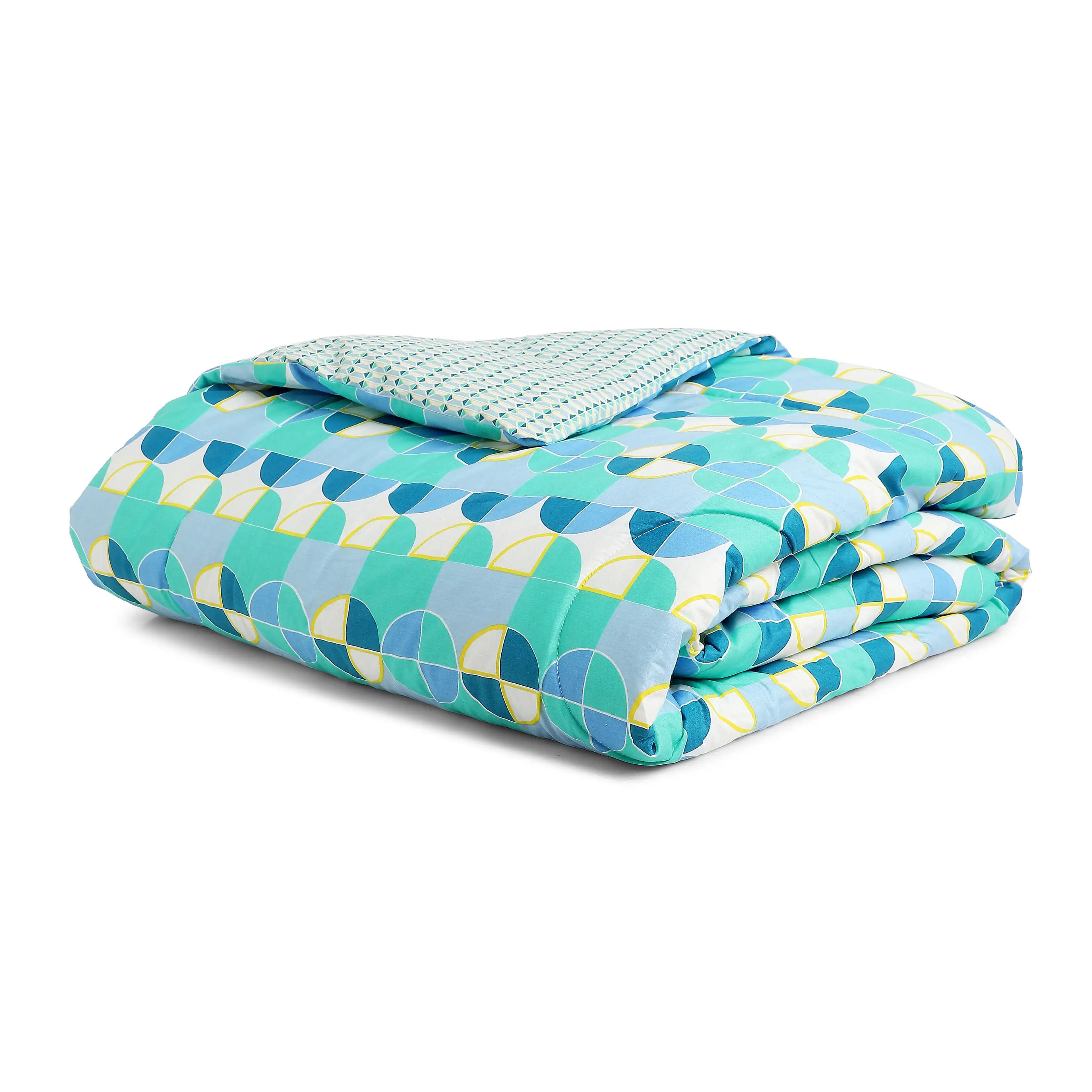 Mishella | Mix & Match Printed Coordinated Bedding Set | Set of Bedsheet & Comforter - Orbit Teal