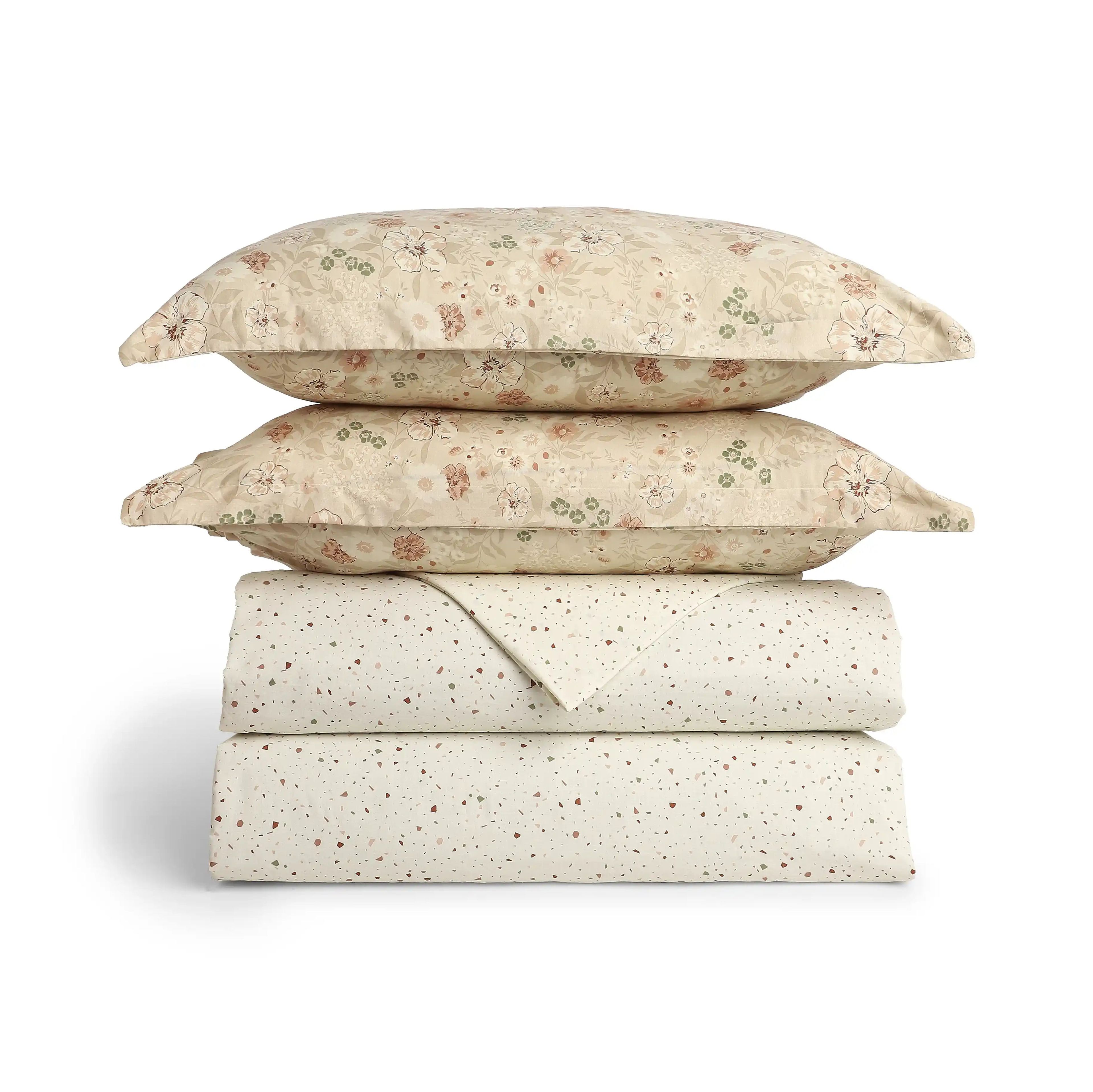 Mishella | Mix & Match Printed Coordinated Bedding Set | Set of Bedsheet & Dohars - Cream