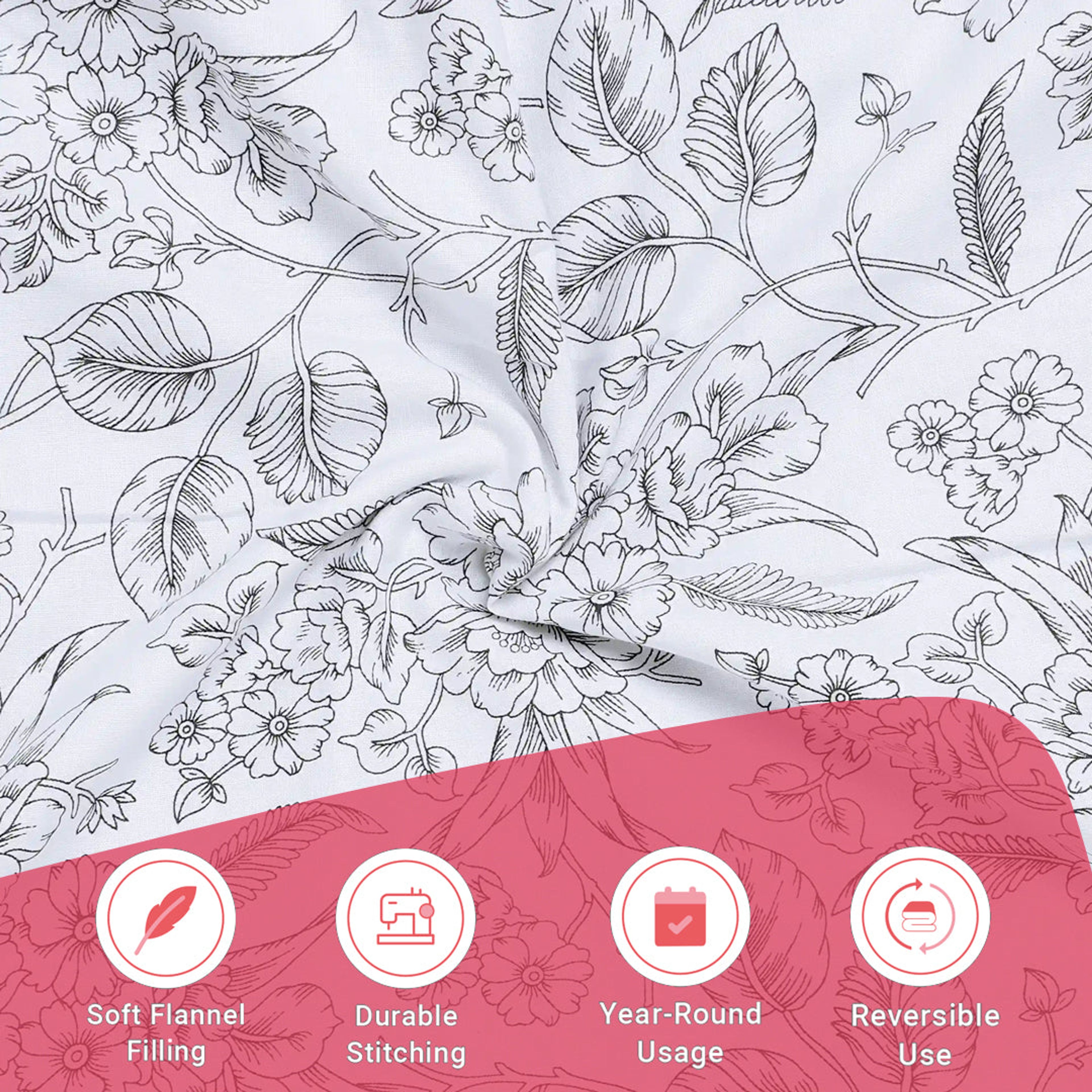 Mishella | Mix & Match Printed Reversible Dohar with Super Soft Flannel Layering - Charcoal Bloom