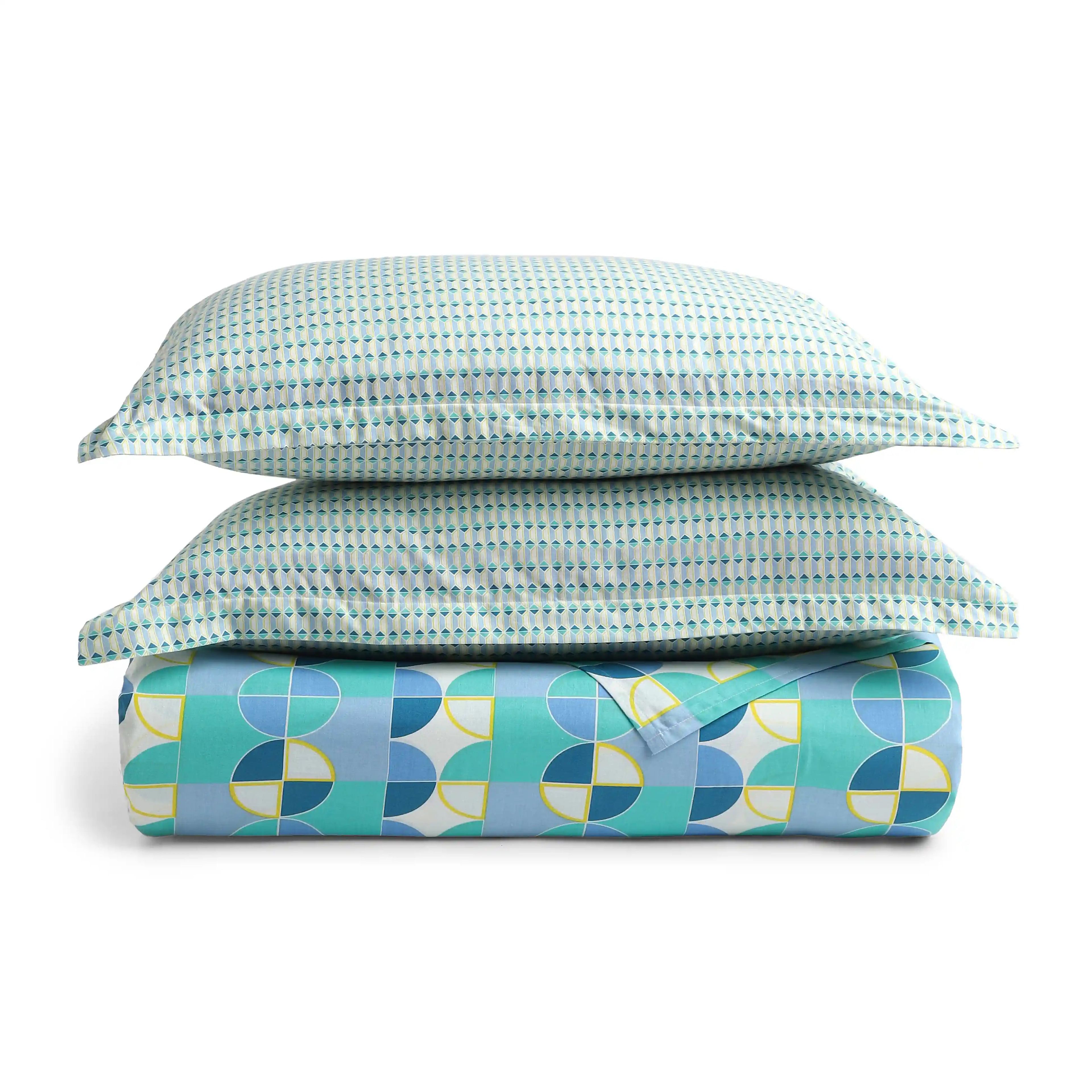 Mishella | Mix & Match Printed Cotton Bedsheet Set - Orbit Teal