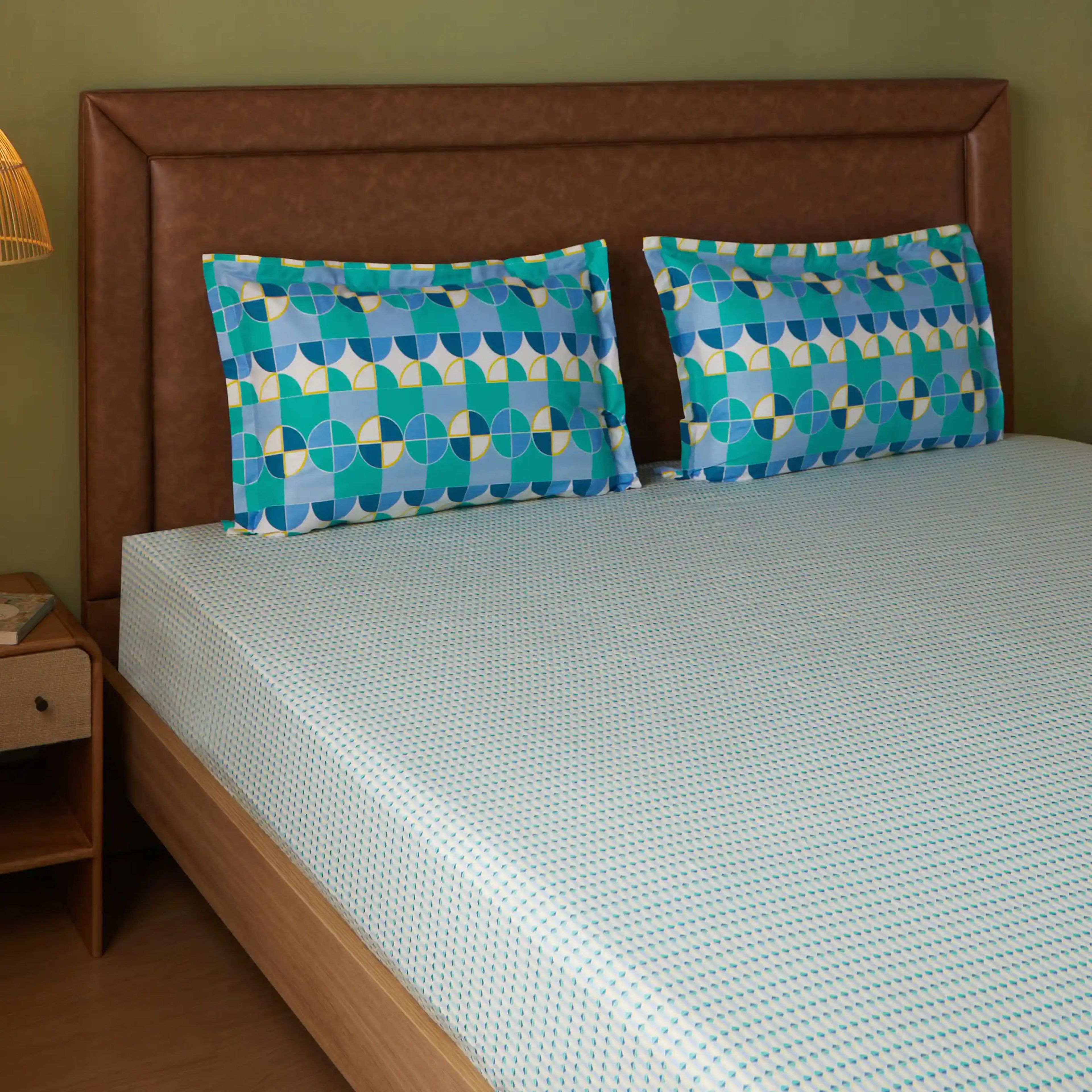 Mishella | Mix & Match Printed Cotton Bedsheet Set - Kaleido Teal