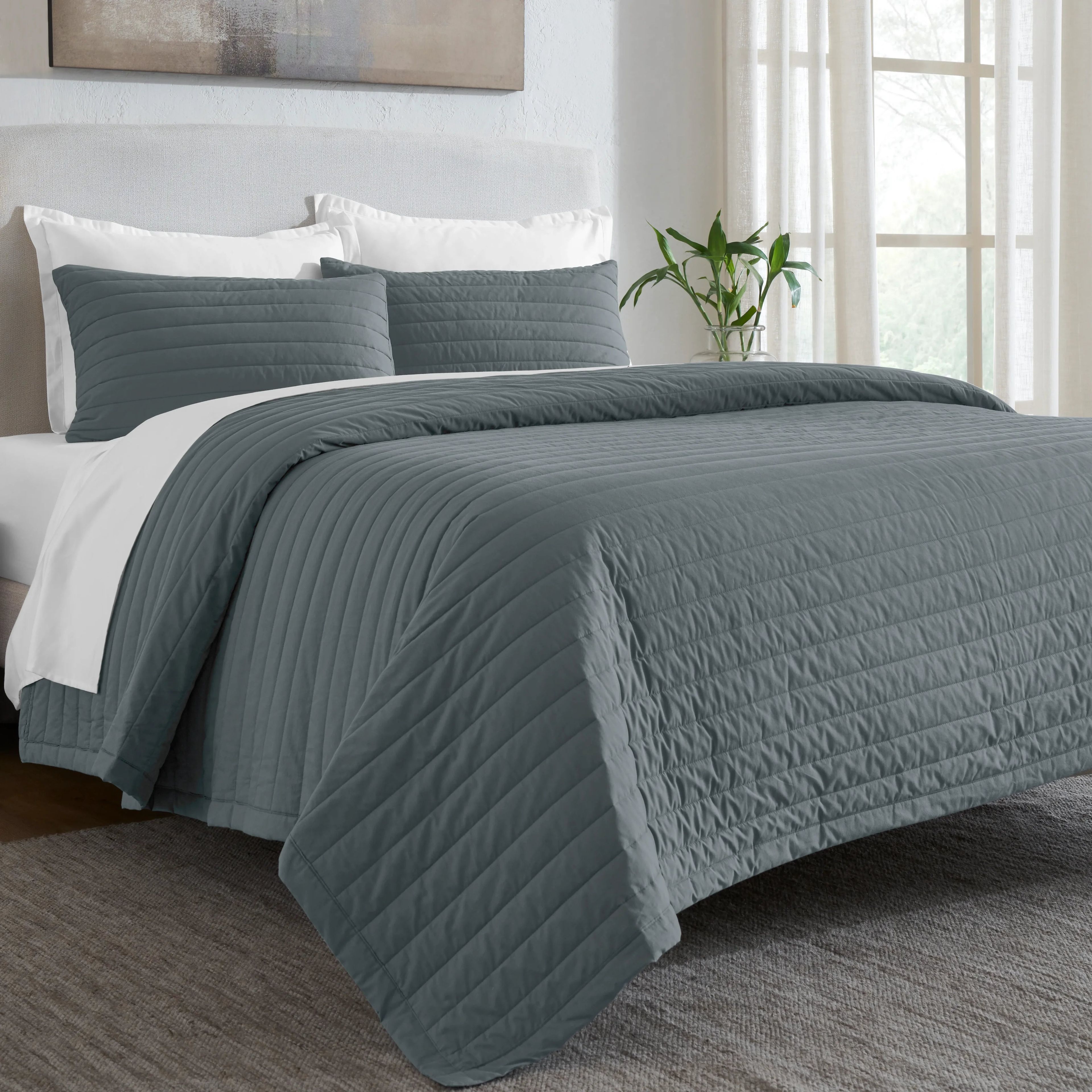 Nuvola | Luxurious Solid Dyed Straight Quilted Cotton Bedcover Set