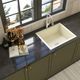 Spacious Top Mount Quartz Kitchen Sink Design With Blue Cabinets 