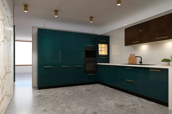 Contemporary Turquoise Kitchen Cabinetry - Luxe Interiors + Design