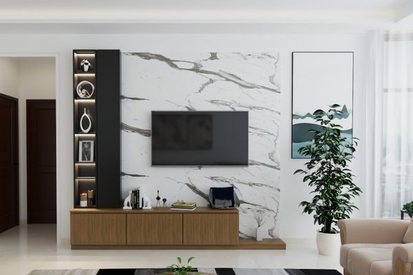 L-Shaped Tv Cabinet With A Tall Storage Unit | Livspace
