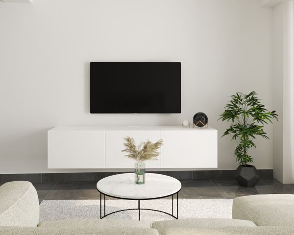 Plain white store tv stand