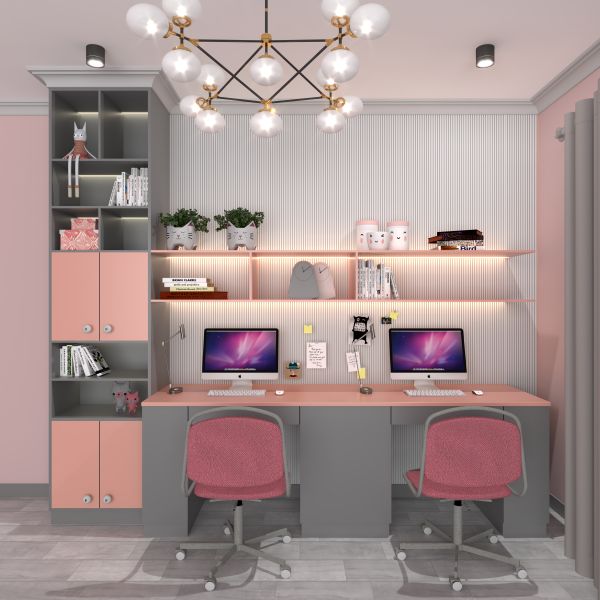 Pink and grey office  Home office decor, Home office design, Home