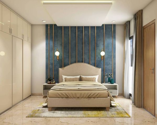 Contemporary Master Bedroom Design With Golden Metallic Detailing