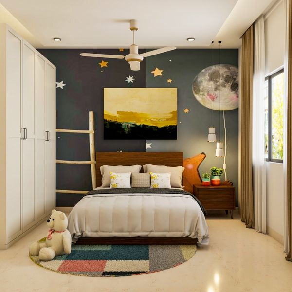 Kids Bedroom Design With Glossy White Flooring And A Colourful