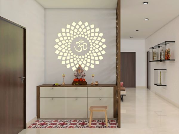 Low Maintenance Spacious Pooja Room With A Simple Modern Design | Livspace