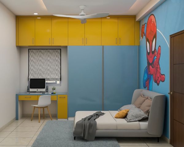 Compact Kid's Bedroom Design With Blue And Yellow Theme | Livspace