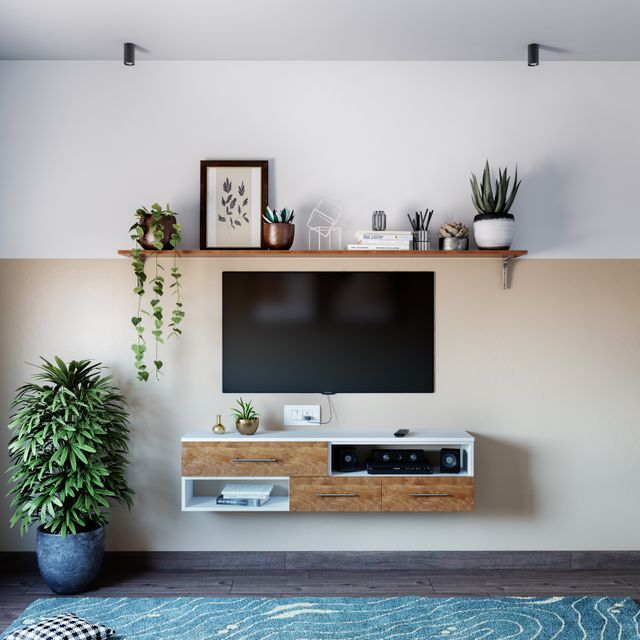 Compact Wall-Mounted TV Unit Design With Open Storage | Livspace