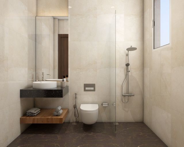 Compact Bathroom Design With A Backlit Rectangular Mirror | Livspace