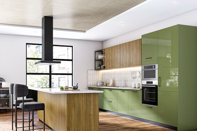Contemporary Island Kitchen Design with Backsplash, Profile lights and ...