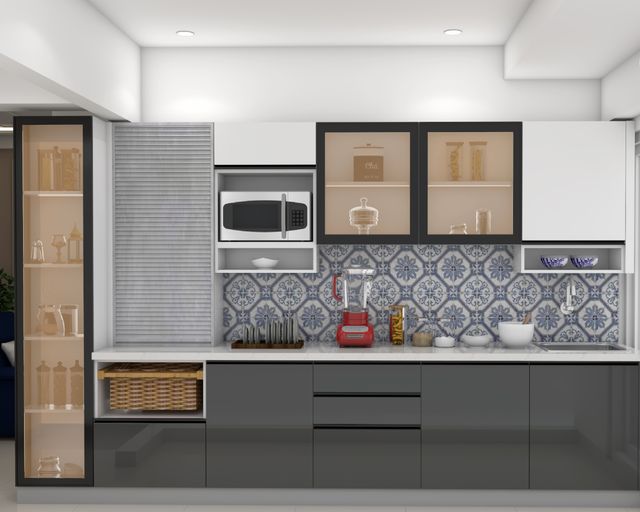 Modern Parallel Kitchen: Gothic Grey Base Units & Frosty White Wall ...