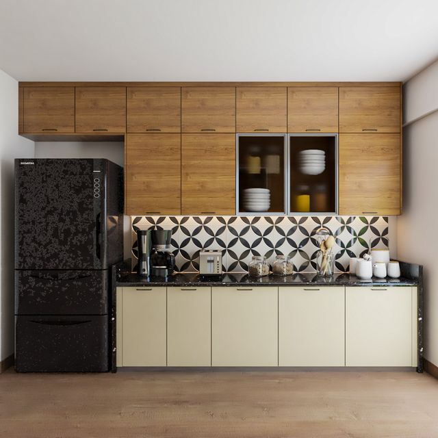Scandinavian Kitchen Design With Black And White Dado | Livspace