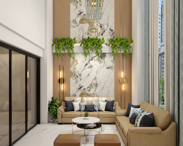 Spacious Living Room Design With Double Ceiling | Livspace