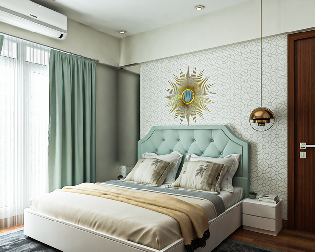 Teal And White Modern Spacious Master Bedroom Design | Livspace