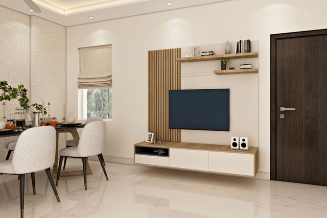 Contemporary TV Unit Design Idea With Open Racks | Livspace