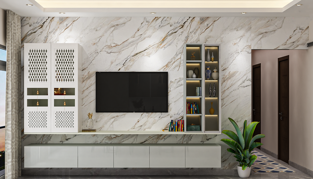 Spacious TV Unit Design With LED Lights | Livspace