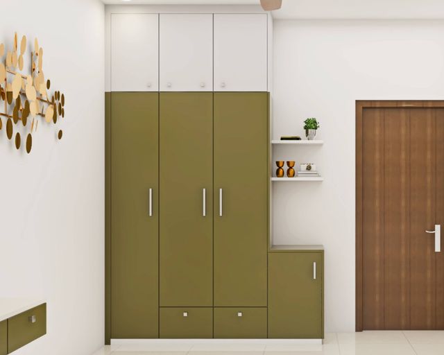Modern Green And White Themed Spacious Wardrobe Design | Livspace