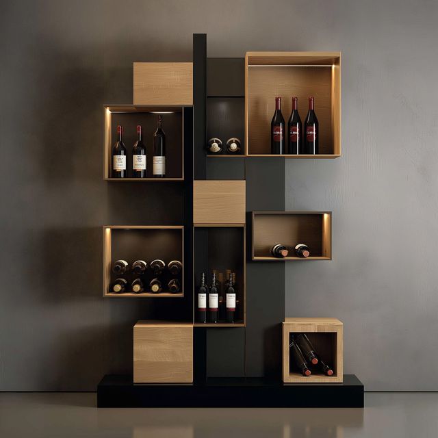 Oak and Grey Contemporary Home Bar Design with LED Bottle Display ...