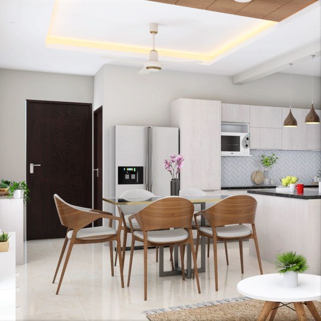 Modern Sleek Dining Room Design With White Interiors | Livspace