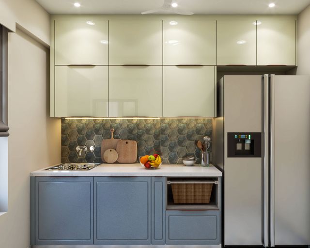 Compact Kitchen Design With Light Grey Storage Units | Livspace