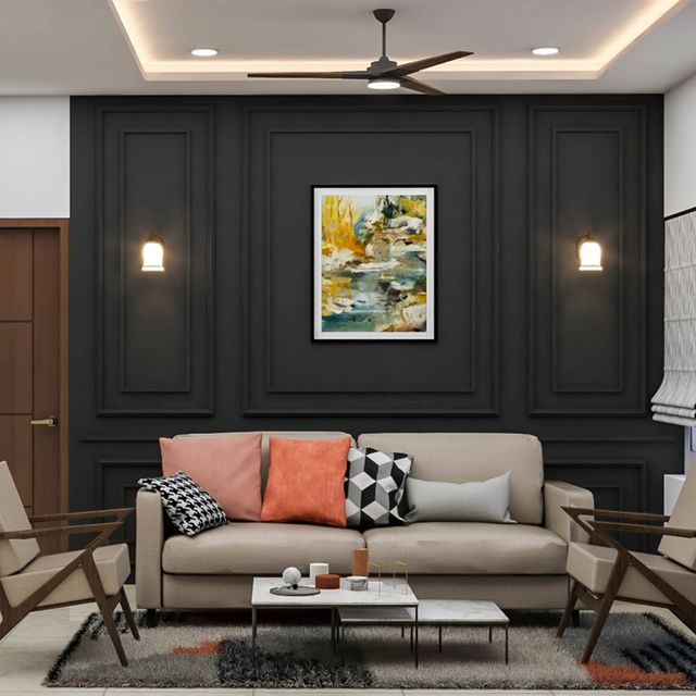 Spacious Living Room Design With 2 Wooden Accent Chairs | Livspace