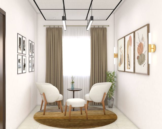 Spacious Living Room Design With Wall And Drop Lights | Livspace