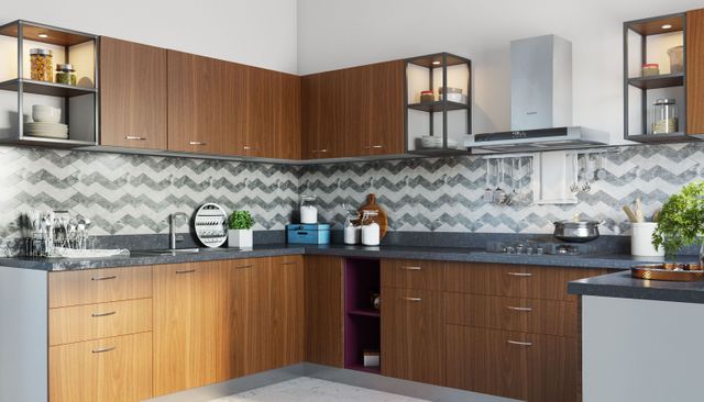 Herringbone Ceramic Tiles Design in Grey for Modern Kitchen ...