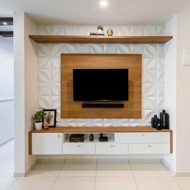 White And Brown Wall Design For Living Rooms | Livspace