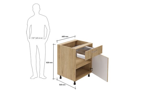 Base Unit, 1 SS Drawer (1M), 1 Shelf