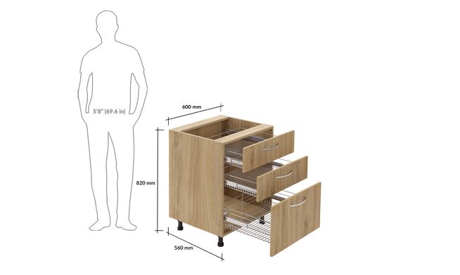 Base Unit, 3 SS Drawers (2M, 1L)