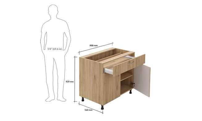 Base Unit, 1 Drawer (1M), 1 Shelf