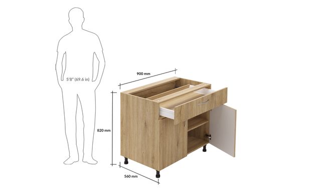 Base Unit, 1 Drawer (1M), 1 Shelf