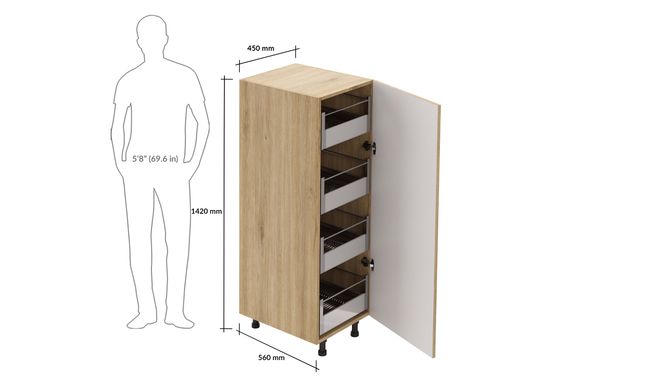 Mid-tall Unit, 4 SS Drawers