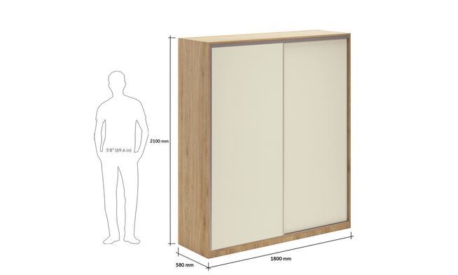 Inset Sliding 2-Door, 2100 mm