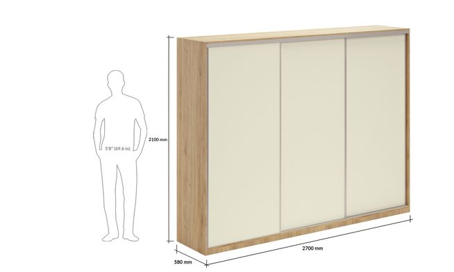 Inset Sliding 3-Door, 2100 mm