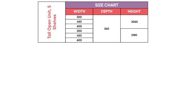 Tall Open Unit, 5 Shelves