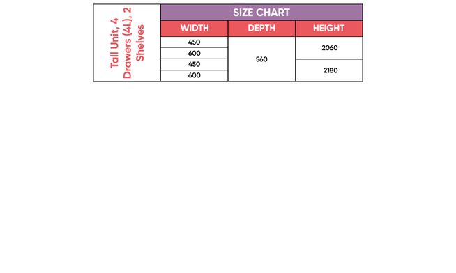 Tall Unit, 4 Drawers (4L), 2 Shelves