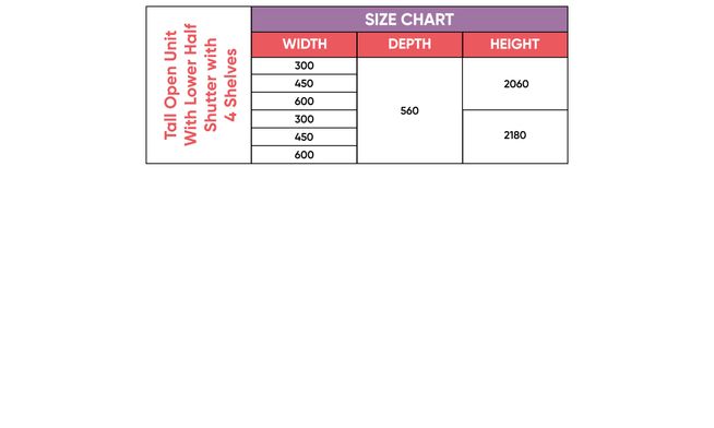 Tall Open/Close Unit, 4 Shelves
