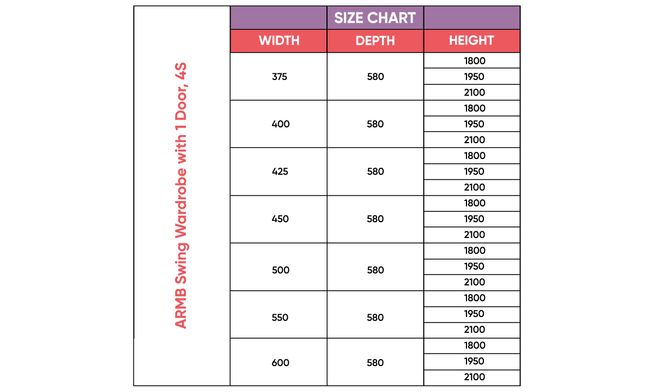 Swing 1-Door, 4 Shelves, 2100 mm