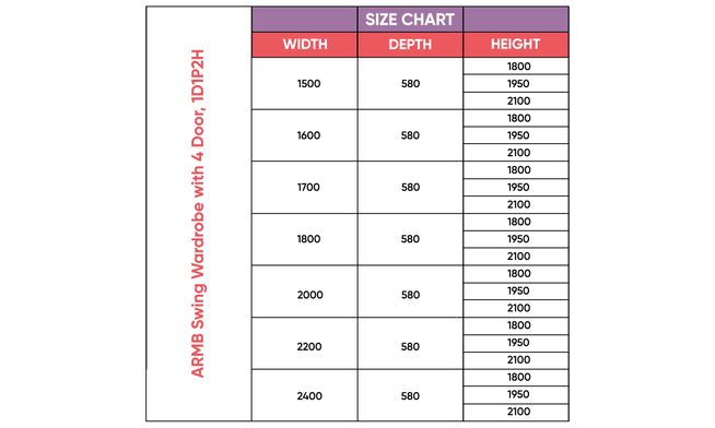 Swing 4-Door, 1 Drawer, 2100 mm