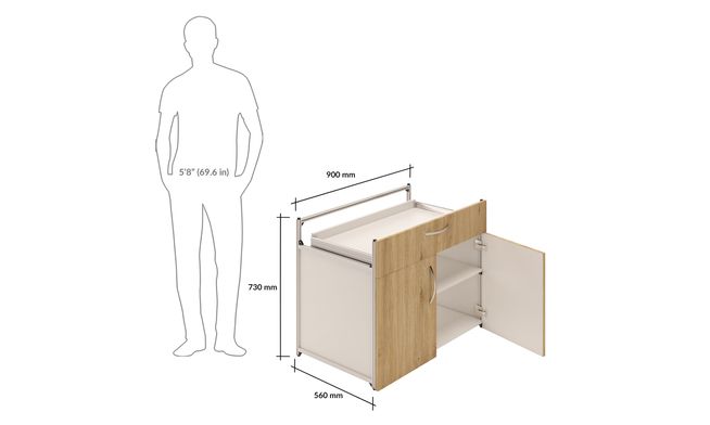 1 Drawer Unit (1M), 1 Shelf (w/o backpanel)