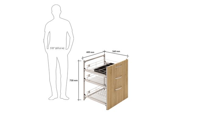 3 SS Drawer Unit (2M, 1L)