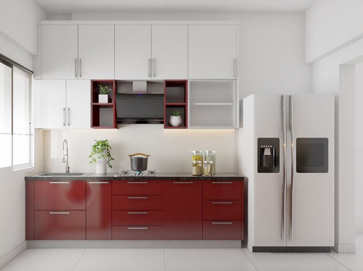Dual-Tone Cardinal Red White Modern Parallel Kitchen