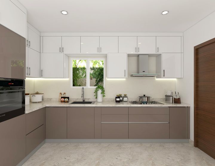 Muted Light Brown L-Shaped Contemporary Style Kitchen