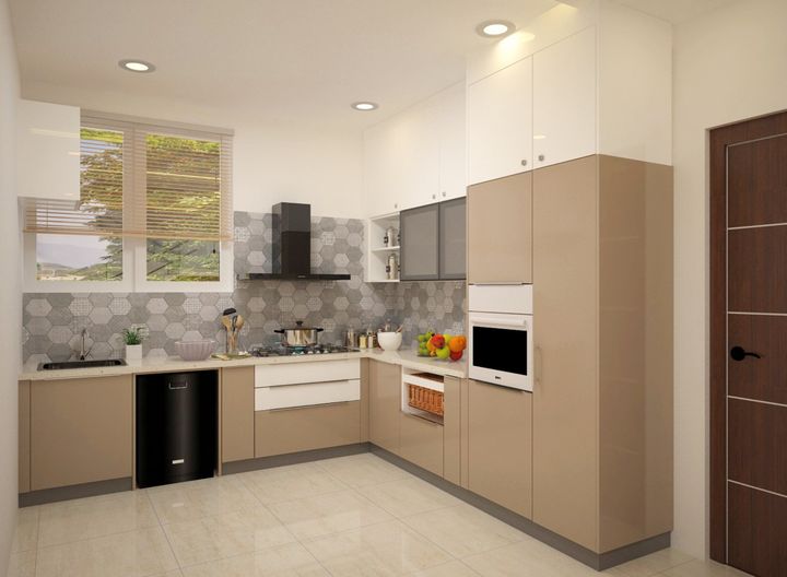 Scratch-resistant Light Brown L-Shaped Kitchen