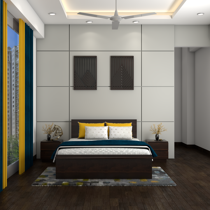 Modern Compact Low Maintenance Bedroom With Accent Wall 